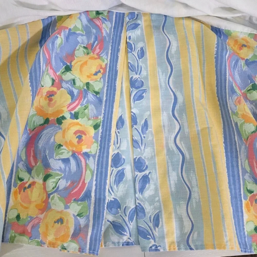 Vintage Croscill Fiesta Bed Skirt Queen Size Floral Striped Yellow Blue Roses